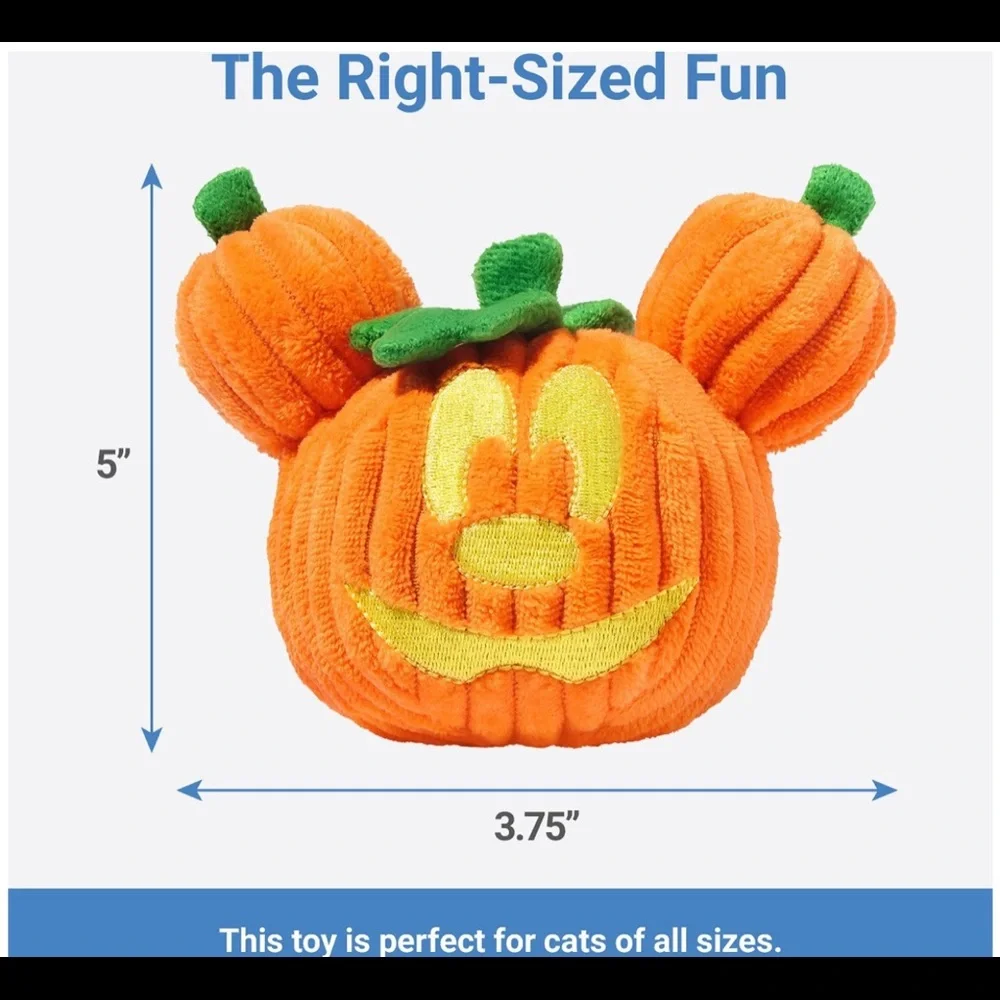 DISNEY HALLOWEEN MICKEY MOUSE PUMPKIN HEAD SMALL PLUSH JACK O LANTERN CAT TOY